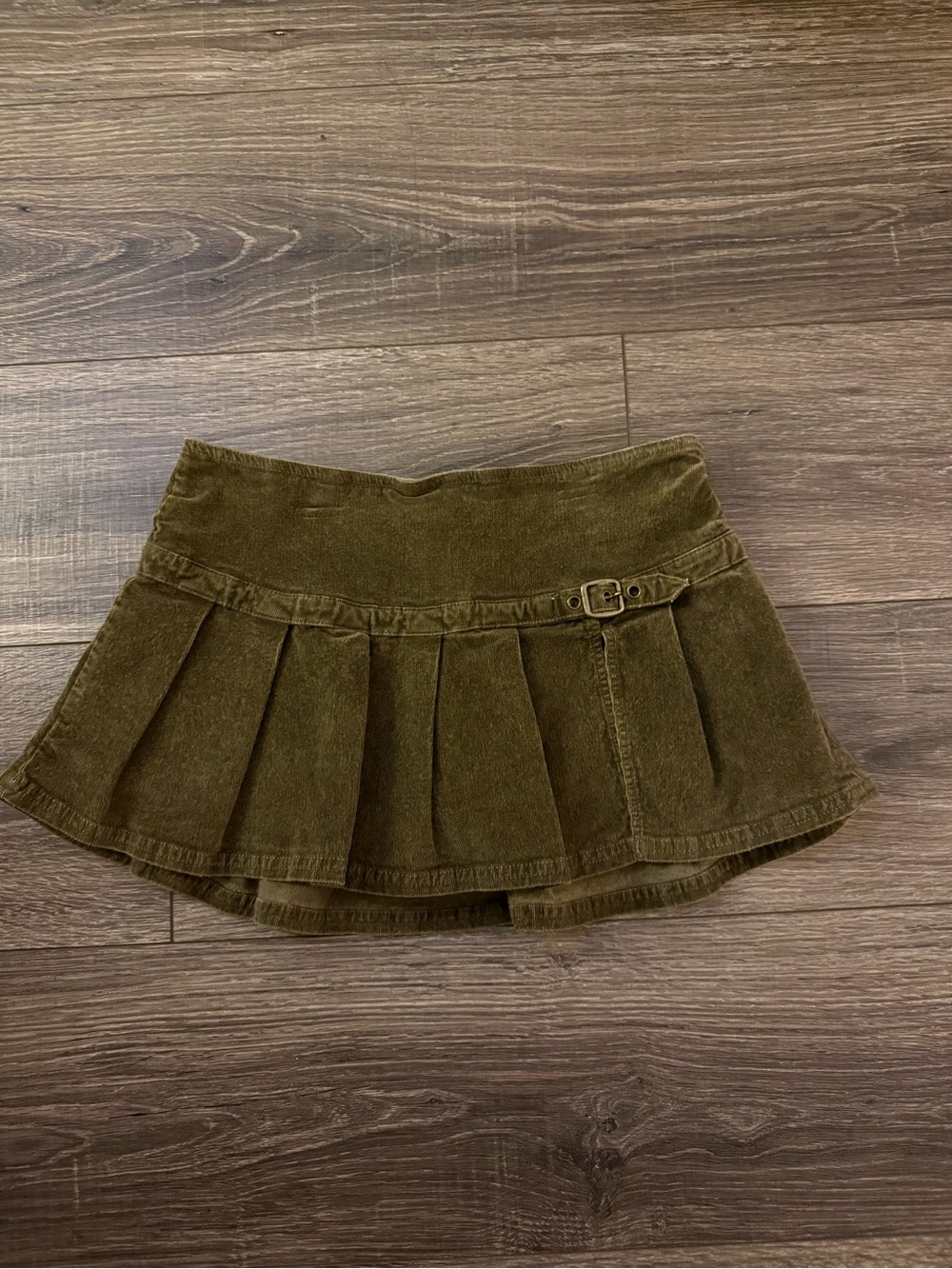 Urban Outfitters Olive Corduroy Pleated Mini Skirt with Side Buckle
